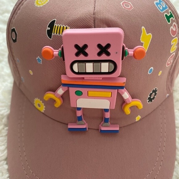 Children's Ball Cap. Mauve. One Size. Robot Design. Adjustable Velcro. Kidcore. - Picture 2 of 8
